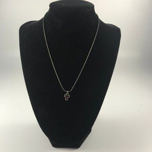 Express red cross necklace brushed silver tone